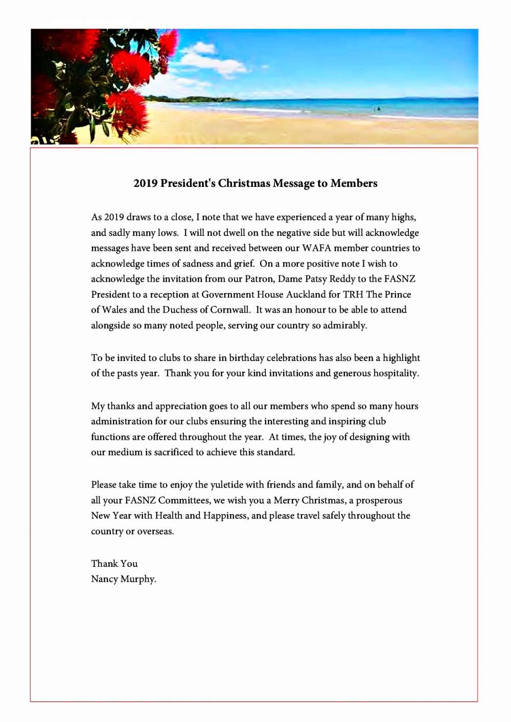 President's Christmas Message 2019